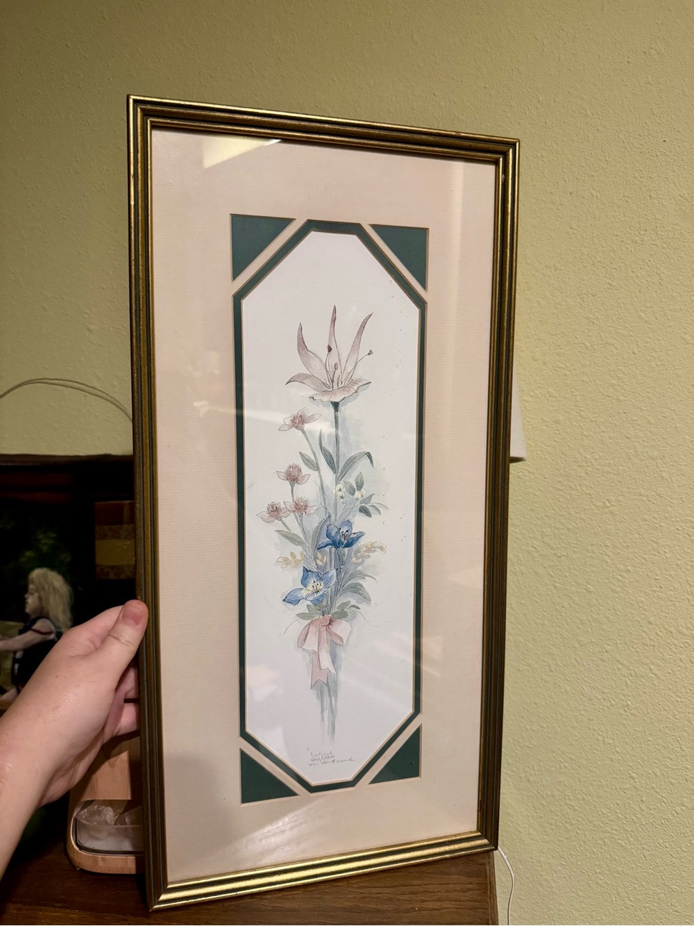 Framed Floral Watercolor Print in Green and Pink